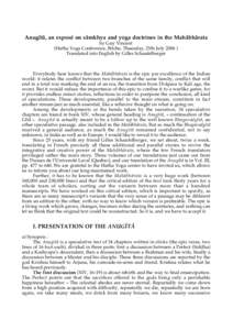 Anugîtâ, an exposé on sâmkhya and yoga doctrines in the Mahâbhârata by Guy Vincent (Hatha Yoga Conference, Bitche, Thuesday, 25th July 2006 )