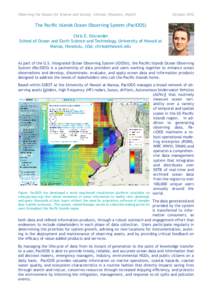 Observing the Oceans for Science and Society -Climate, Disasters, Health  October 2012 The Pacific Islands Ocean Observing System (PacIOOS) Chris E. Ostrander