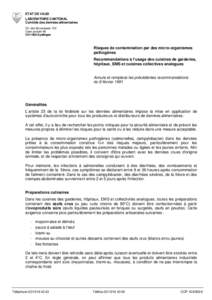 ETAT DE VAUD LABORATOIRE CANTONAL Contrôle des denrées alimentaires Ch. des Boveresses 155 Case postale 68 CH-1066 Epalinges