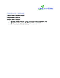 FUEL ESTIMATES — LIGHT LOAD 27 gph @ 1800 rpm – speed 18 kts (optimum) 33 gph @ 2000 rpm – speed 22 kts 45 gph @ 2300 rpm – speed 25 kts • •