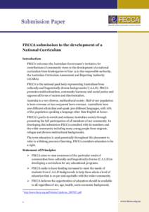 s  FECCA submission to the development of a National Curriculum Introduction FECCA welcomes the Australian Government’s invitation for