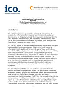 Memorandum of Understanding Between The Information Commissioner and the Surveillance Camera Commissioner  1. Introduction