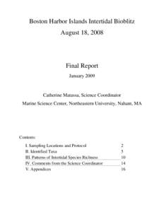 Geography of Massachusetts / BioBlitz / Quadrat / Intertidal ecology / Boston Harbor Islands National Recreation Area / Outer Brewster Island / Langlee Island / Grape Island / Lovells Island / Boston Harbor islands / Biology / Water