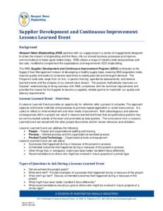 Management / Quality / Process management / Business process / Risk / Lessons learned / Project management / Newport News Shipbuilding