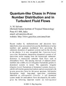 Apeiron, Vol. 8, No. 3, July[removed]Quantum-like Chaos in Prime Number Distribution and in Turbulent Fluid Flows A. M. Selvam