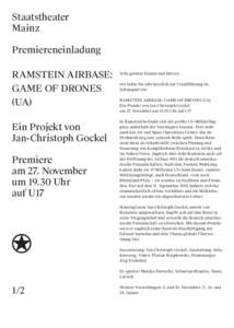 Staatstheater Mainz Premiereneinladung RAMSTEIN AIRBASE: GAME OF DRONES (UA)