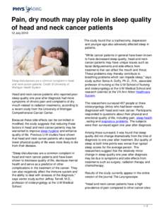 Pain, dry mouth may play role in sleep quality of head and neck cancer patients