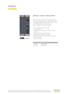 CANopen  CANopen master module CM202 The CAN master module CM202 can operate either one or two separated networks. Both connections can be configured independently as NMT master or slave.