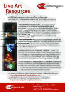 dance education / Culture / Visual arts / Arts / Arts and Humanities Data Service / Live Art Archive / Live art / National Review of Live Art / The Midland Group / Performance art / University of Glasgow / AHDS Performing Arts