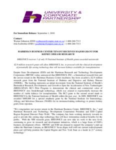 For Immediate Release: September 1, 2010 Contact: Warner Johnston (ESD) [removed] | [removed]Jola Szubielski (ESD) | [removed] | [removed]HARRIMAN BUSINESS CENTER TENA