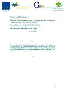 Coding & Serialisation Delegated Act on the Detailed Rules for a Unique Identifier for Medicinal Products for Human use, and its Verification