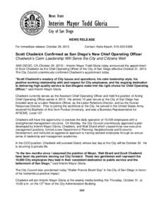 News from  Interim Mayor Todd Gloria City of San Diego NEWS RELEASE For immediate release: October 29, 2013
