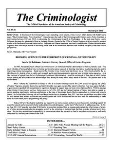 Page 1  The Criminologist The Criminologist The Official Newsletter of the American Society of Criminology