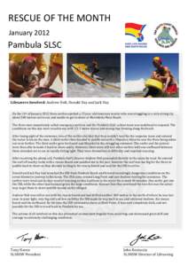 RESCUE OF THE MONTH January 2012 Pambula SLSC  Lifesavers Involved: Andrew Holt, Donald Hay and Jack Hay