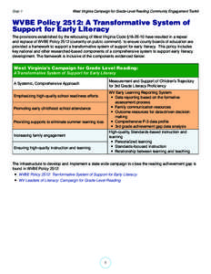 Step 1	  West Virginia Campaign for Grade-Level Reading Community Engagement Toolkit WVBE Policy 2512: A Transformative System of Support for Early Literacy