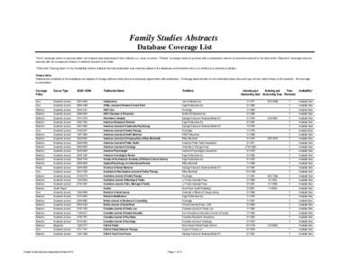 Family Studies Abstracts Database Coverage List 