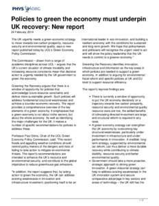 Policies to green the economy must underpin UK recovery: New report