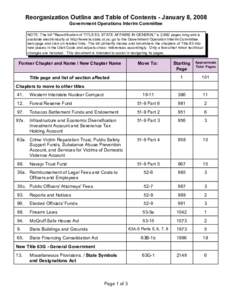 Reorganization Outline and Table of Contents - January 8, 2008 Government Operations Interim Committee NOTE: The bill 