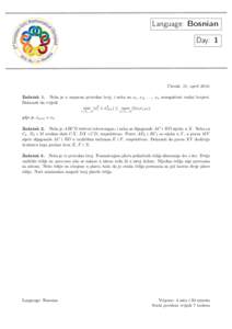 Language: Bosnian Day: 1 Utorak, 12. aprilZadatak 1. Neka je n neparan prirodan broj, i neka su x1 , x2 , . . ., xn nenegativni realni brojevi. Dokazati da vrijedi