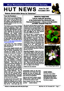 Blue Mountains Conservation Society  HUT NEWS Issue No. 287 November 2011