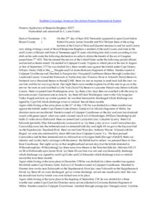 Southern Campaign American Revolution Pension Statements & Rosters Pension Application of Benjamin Bingham S2377 Transcribed and annotated by C. Leon Harris On this 27th day of Sept 1832 Personally appeared in open Court