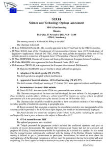 STOA Science and Technology Options Assessment STOA Panel meeting Minutes Thursday, 17 November 2011, 9:[removed]:00 SDM-1, Strasbourg