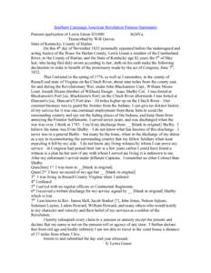 Southern Campaign American Revolution Pension Statements Pension application of Lewis Green S31080 fn24Va. Transcribed by Will Graves State of Kentucky, County of Harlan On this 4th day of November 1833 personally appear