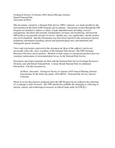 Geological Society of America 2010 Annual Meeting Abstract Denali National Park Alexander de Moor This document, created by a National Park Service (NPS) volunteer, was made possible by the Geoscientists-In-the-Parks (GI