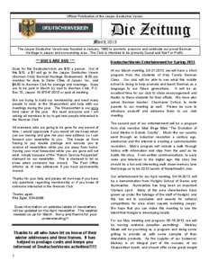 Official Publication of the Jasper Deutscher Verein  Die Zeitung March 2013 The Jasper Deutscher Verein was founded in January, 1980 to promote, preserve and celebrate our proud German Heritage in Jasper and surrounding 
