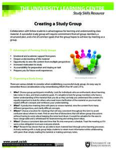 THE UNIVERSITY LEARNING CENTRE  	
   Study Skills Resource