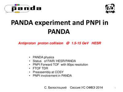 PANDA experiment and PNPI in PANDA Antiproton proton collision @ GeV HESR • •