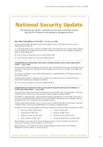 The Australian Journal of Emergency Management, Vol. 24 No. 2, May[removed]National Security Update • National Security Update • National Security Update • National Security Update National Security Update The follow