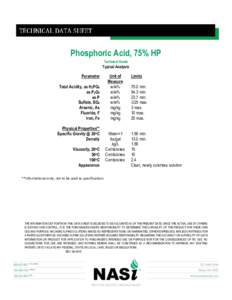 Phosphoric Acid, 75% HP Technical Grade Typical Analysis  Parameter
