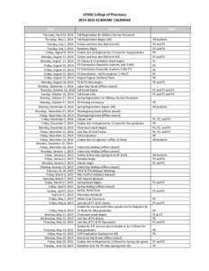 UTHSC College of Pharmacy[removed]ACADEMIC CALENDAR Date Activity