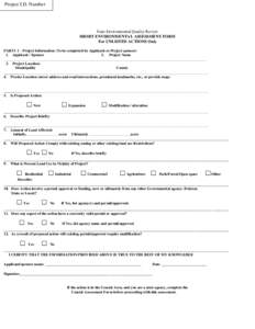 Project I.D. Number  State Environmental Quality Review SHORT ENVIRONMENTAL ASSESSMENT FORM For UNLISTED ACTIONS Only PART1 1 – Project Information (To be completed by Applicant or Project sponsor)