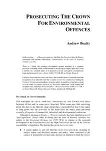 Prosecuting the crown for environmental offences (in: Environmental crime : proceedings of a conference held 1-3 September 1993, Hobart)