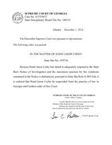 SUPREME COURT OF GEORGIA Case No. S15Y0472 State Disciplinary Board File No[removed]Atlanta