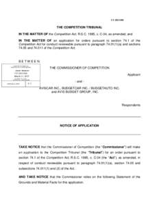 CTCTTHE COMPETITION TRIBUNAL IN THE MATTER OF the Competition Act, R.S.C. 1985, c. C-34, as amended; and IN THE MATTER OF an application for orders pursuant to section 74.1 of the