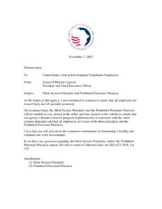 November 7, 2007  Memorandum To:  United States African Development Foundation Employees