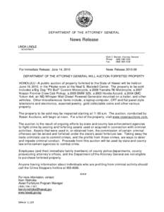 DEPARTMENT OF THE ATTORNEY GENERAL  News Release LINDA LINGLE GOVERNOR