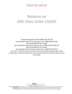 Microsoft Word - Scentre Group Reliance on ASIC Class Orders Policy.doc