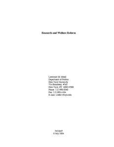 Research and Welfare Reform  Lawrence M. Mead