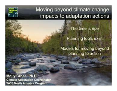 Moving beyond climate change impacts to adaptation actions The time is ripe Planning tools exist Models for moving beyond planning to action