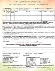 2014 Summer Application Must Accompany the Registration Form Below BANNER ID NO. Name (please print) Last Name