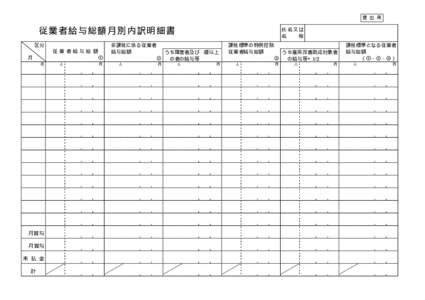 提 出 用  従業者給与総額月別内訳明細書 非課税に係る従業者 給与総額