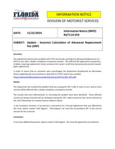 INFORMATION NOTICE DIVISION OF MOTORIST SERVICES DATE: [removed]