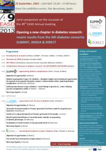 22 September, 2013 – Llull Hall: 13:30 – 17:00 hours Gran Via exhibition centre, Fira Barcelona, Spain Joint symposium on the occasion of the 49th EASD Annual meeting