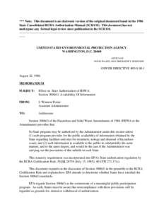 *** Note: This document is an electronic version of the original document found in the 1986 State Consolidated RCRA Authorization Manual (SCRAM). This document has not undergone any formal legal review since publication 