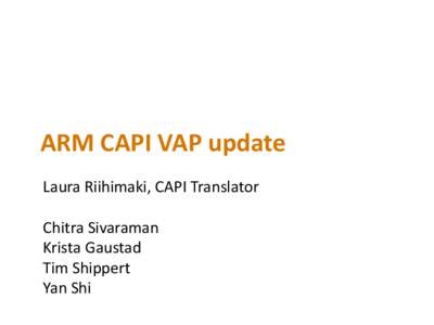 ARM CAPI VAP update Laura Riihimaki, CAPI Translator Chitra Sivaraman Krista Gaustad Tim Shippert Yan Shi
