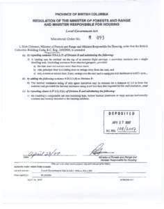 PROVINCE OF BRITISH COLUMBIA  REGULATION OF THE MINISTER OF FORESTS 